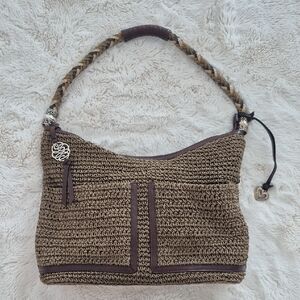 Brighton Barbados Raffia Crochet And Leather Bag